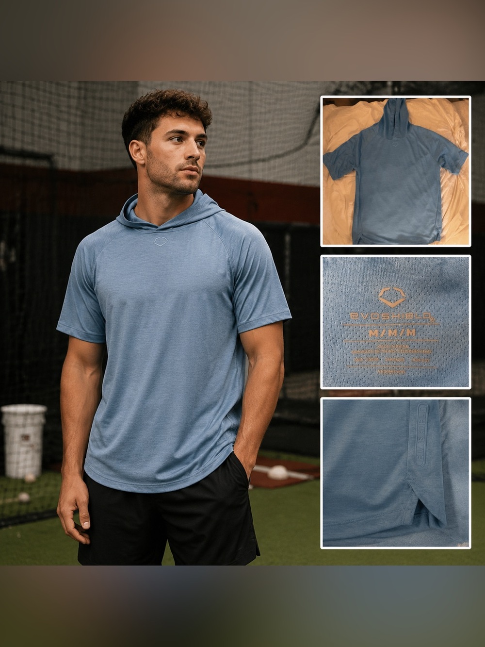 EvoShield Men’s M Lightweight Short Sleeve Hoodie Blue Baseball Training EUC